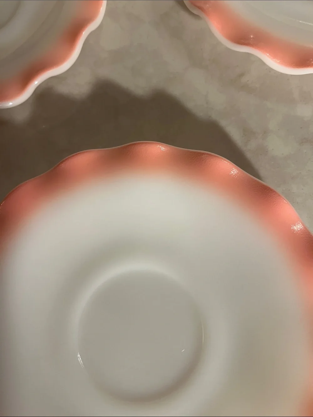 Hazel Atlas Pink Crinoline Saucer Plates Ripple Ruffle Vintage 5.5” Set Of 3